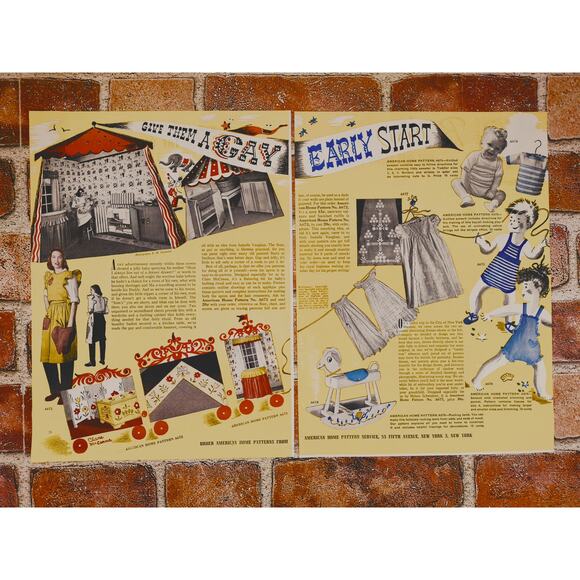 1944 "Give Them A Gay Early Start" Vtg Print Ad for Craft Patterns - 2-Pages - Picture 7 of 7